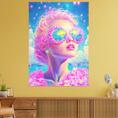 Glamouröse Neonfrau mit funkelnder Brille Leinwanddruck (Insitu (Wohnzimmer))