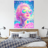 Glamouröse Neonfrau mit funkelnder Brille Leinwanddruck (Insitu (Schlafzimmer))