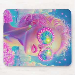 Glamouröse Neonfrau mit funkelnder Brille Mousepad