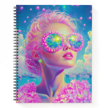 Glamouröse Neonfrau mit funkelnder Brille