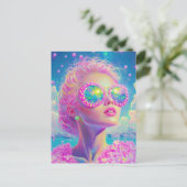Glamouröse Neonfrau mit funkelnder Brille Postkarte (Stehend Vorderseite)