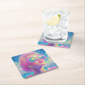 Glamouröse Neonfrau mit funkelnder Brille Rechteckiger Pappuntersetzer (Vor Ort)