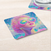 Glamouröse Neonfrau mit funkelnder Brille Rechteckiger Pappuntersetzer (angewinkelt)