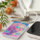 Glamouröse Neonfrau mit funkelnder Brille Schlüsselanhänger (Vorderseite rechts)