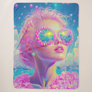 Glamouröse Neonfrau mit funkelnder Brille Sherpadecke