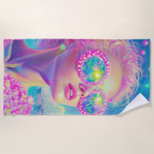 Glamouröse Neonfrau mit funkelnder Brille