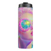 Glamouröse Neonfrau mit funkelnder Brille Thermosbecher (Vorderseite)
