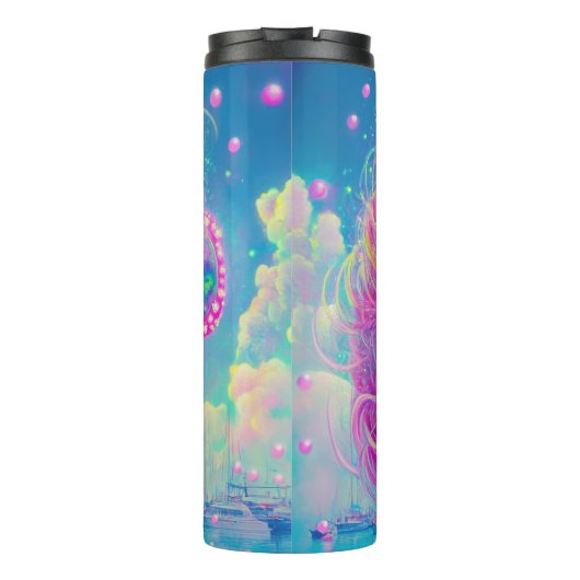 Glamouröse Neonfrau mit funkelnder Brille Thermosbecher (Rückseite)