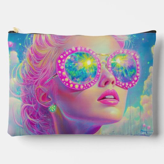 Glamouröse Neonfrau mit funkelnder Brille Zubehörtasche (Vorderseite)