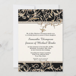 Glamouröse Old Hollywood Regency Schwarze Brautpar Einladung