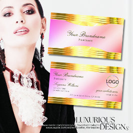 Glamouröse Pastel Pink Gold Borders and Logo Luxus Visitenkarte