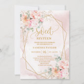 Glamouröse Pastel Pink Gold Floral Sweet 16 Einlad Einladung (Vorderseite)
