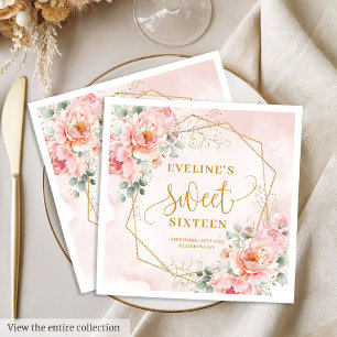 Glamouröse Pastell Rosa Gold Blumen Sweet 16 Servi Serviette