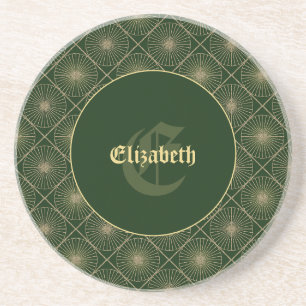 Glamouröse, personalisierte Art Deco Grün- und Gol Getränkeuntersetzer