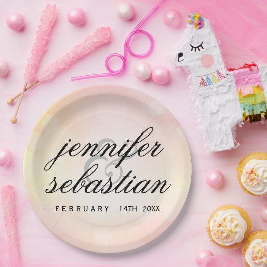 Glamouröse Pink Bokeh Light Monogramm Hochzeit Pappteller (Party)