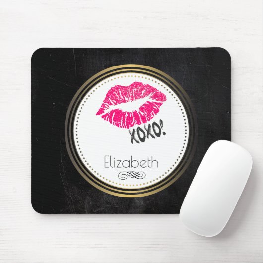 Glamouröse Pink Kissy Lips mit Xoxo! Personalisier Mousepad (Mit Mouse)