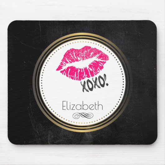 Glamouröse Pink Kissy Lips mit Xoxo! Personalisier Mousepad (Vorne)