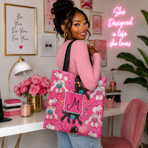 Glamouröse Pink-Pudel-Parade-Monogramm Tasche