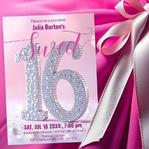 Glamouröse Pink-und-Diamant-Sweet-Sixteen-Feier Einladung