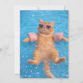 Glamouröse Poolkatze schwebt stilvoll Einladung (Rückseite)