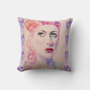 Glamouröse Retro-Frau Vintage Lila Wasserfarbe Kissen