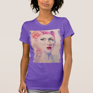 Glamouröse Retro-Frau Vintage Lila Wasserfarbe T-Shirt