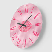 Glamouröse Rosa Glitzer Lippen Große Wanduhr (Winkel)