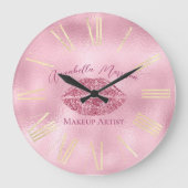 Glamouröse Rosa Glitzer Lippen und Gold Große Wanduhr (Vorderseite)