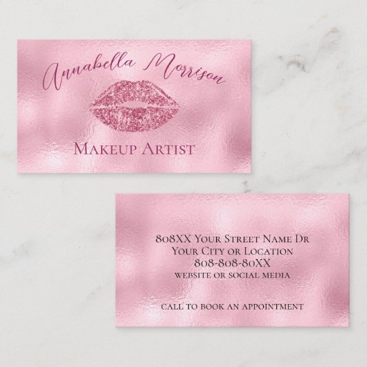 Glamouröse Rosa Glitzer Lippen Visitenkarte (Vorne/Hinten)