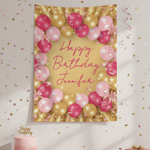 Glamouröse rosa goldene Luftballons Glitzer Geburt Banner