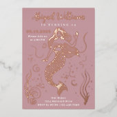 Glamouröse rosa Meerjungfrau unter dem Meer Geburt Folieneinladung (Vorderseite)