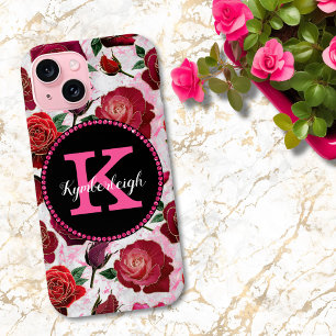 Glamouröse rosa Rosen Marmor Diamant Monogramm Nam Case-Mate iPhone Hülle