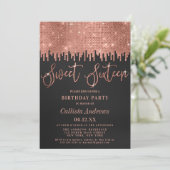Glamouröse Rose Gold Schwarze Glitzer Pixel Sweet  Einladung (Stehend Vorderseite)