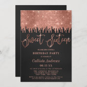 Glamouröse Rose Gold Schwarze Glitzer Pixel Sweet  Einladung (Vorne/Hinten)