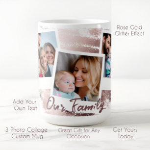 Glamouröse Roségold- und weiße 3-Bilder-Collage Kaffeetasse