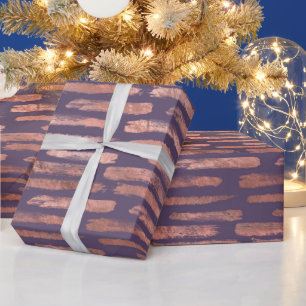 Glamouröse Roségoldfolie und lila Pinselstriche Geschenkpapier