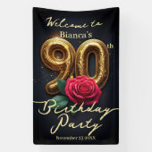 Glamouröse Rote Rose Golden Birthday 90. Willkomme Banner (Vertikal)