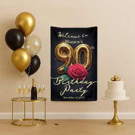 Glamouröse Rote Rose Golden Birthday 90. Willkomme Banner