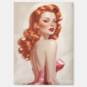 Glamouröse Rotschopf-Pin-Up im rosa Kleid Magnet