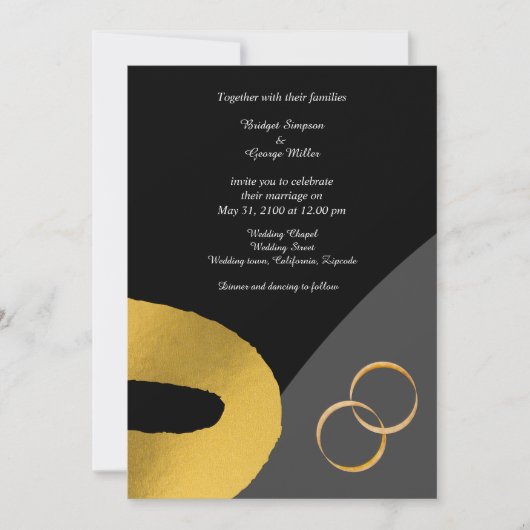 glamouröse Schwarz-Gold-Hochzeitsdekor Einladung (Vorderseite)