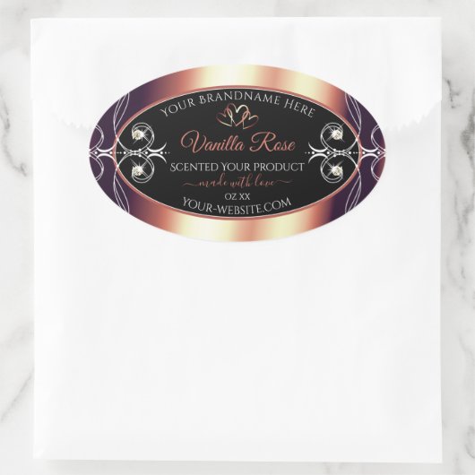 Glamouröse Schwarz-Rose-Braun-Dekoration Ovaler Aufkleber (Tasche)