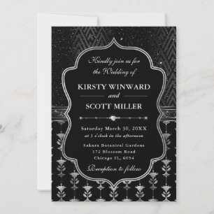 Glamouröse Schwarz Silber Art Deco Hochzeit Einladung