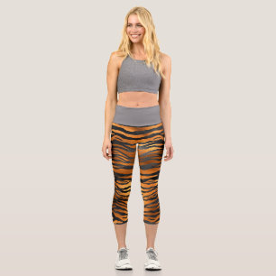 Glamouröse schwarze braune Tigerstreifen Tierprint Capri Leggings