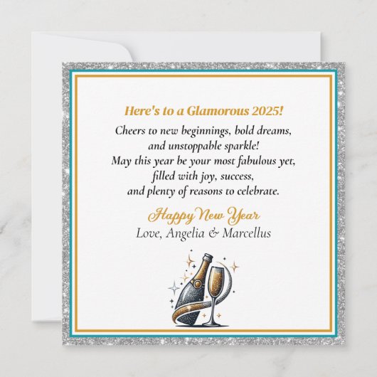 Glamouröse schwarze Frau Popping Champagner Neujah Karte (Rückseite)