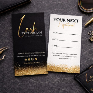 Glamouröse schwarze und goldene Wimperntechnikerin Terminkarte
