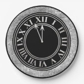 Glamouröse Silver Diamonds New Year's Clock Pappteller (Vorderseite)