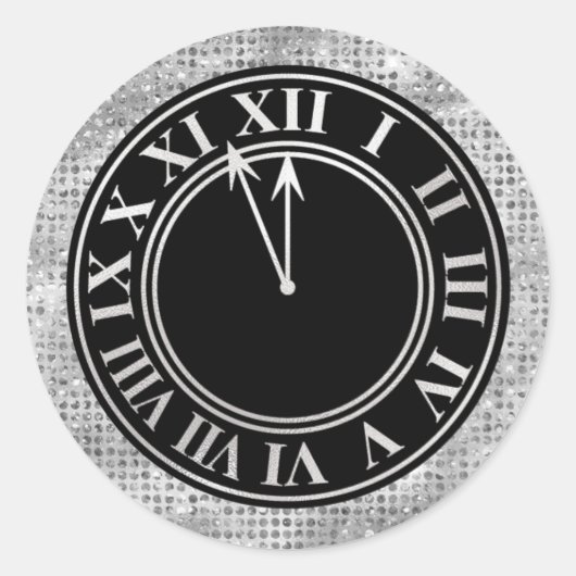 Glamouröse Silver Diamonds New Year's Clock Runder Aufkleber (Vorderseite)