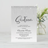 Glamouröse Silver Diamonds Überraschung 16. Geburt Einladung (Stehend Vorderseite)