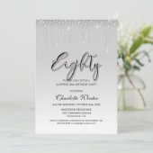 Glamouröse Silver Diamonds Überraschung 80. Geburt Einladung (Stehend Vorderseite)