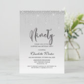 Glamouröse Silver Diamonds Überraschung 90. Geburt Einladung (Stehend Vorderseite)